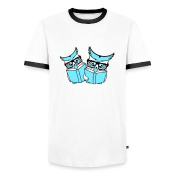 2 Owls Nerd Duo Geek Book Reading Eagle Owl Glasses Smart - Men's Ringer Shirt - white/black - Front - AI Model Female 172 light (172cm) & AI Model Male 178 dark (178cm)