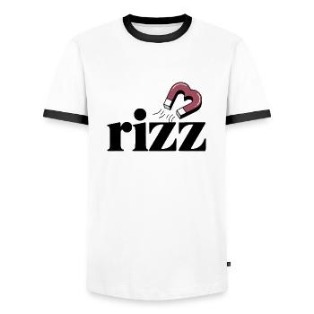 Rizz Magnet: Attract Your Charm with Magnet Heart - Men's Ringer Shirt - white/black - Front - AI Model Female 172 light (172cm) & AI Model Male 178 dark (178cm)