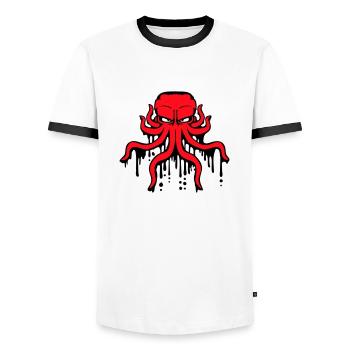 Octopus Graffiti Drop Spray Paint Squid - Men's Ringer Shirt - white/black - Front - AI Model Female 172 light (172cm) & AI Model Male 178 dark (178cm)