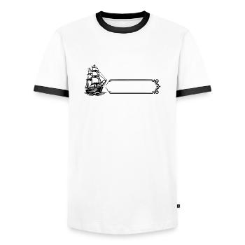 Bateau - Nom prénom - T-shirt contrasté Homme - blanc/noir - Devant - AI Model Female 172 light (172cm) & AI Model Male 178 dark (178cm)