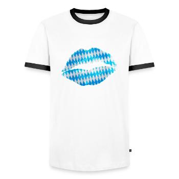 Kiss (Bayern / Bavaria) 01 - Men's Ringer Shirt - white/black - Front - AI Model Female 172 light (172cm) & AI Model Male 178 dark (178cm)