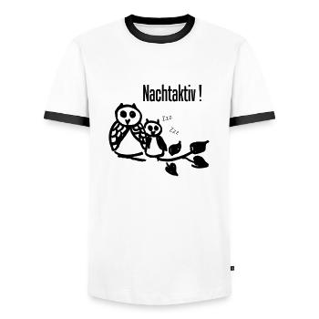 Eulen "Nachtaktiv" - Männer Kontrast-T-Shirt - Weiß/Schwarz - Vorne - AI Model Female 172 light (172cm) & AI Model Male 178 dark (178cm)