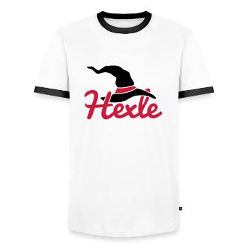 Hexle - Männer Kontrast-T-Shirt - Weiß/Schwarz - Vorne - AI Model Female 172 light (172cm) & AI Model Male 178 dark (178cm)