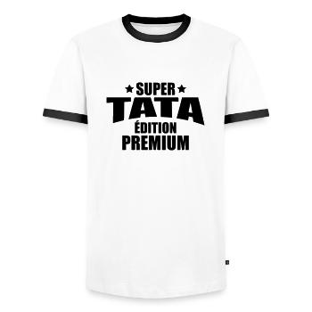 super tata édition premium - T-shirt contrasté Homme - blanc/noir - Devant - AI Model Female 172 light (172cm) & AI Model Male 178 dark (178cm)