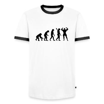 Evolution of Bodybuilder - Männer Kontrast-T-Shirt - Weiß/Schwarz - Vorne - AI Model Female 172 light (172cm) & AI Model Male 178 dark (178cm)