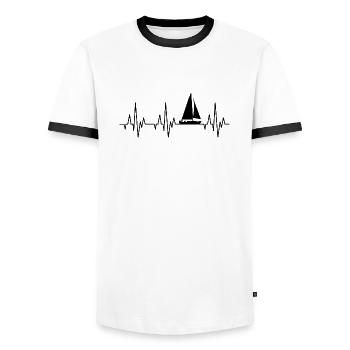 Heartbeat ECG sailing sailboat sailing ship - Men's Ringer Shirt - white/black - Front - AI Model Female 172 light (172cm) & AI Model Male 178 dark (178cm)