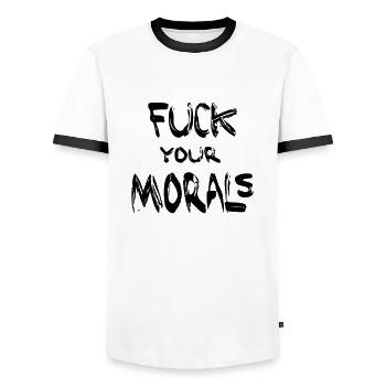 fuck your morals FEMEN - Männer Kontrast-T-Shirt - Weiß/Schwarz - Vorne - AI Model Female 172 light (172cm) & AI Model Male 178 dark (178cm)