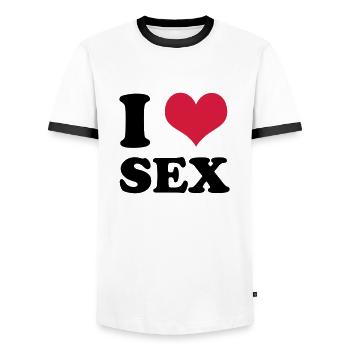 i love sex - Männer Kontrast-T-Shirt - Weiß/Schwarz - Vorne - AI Model Female 172 light (172cm) & AI Model Male 178 dark (178cm)