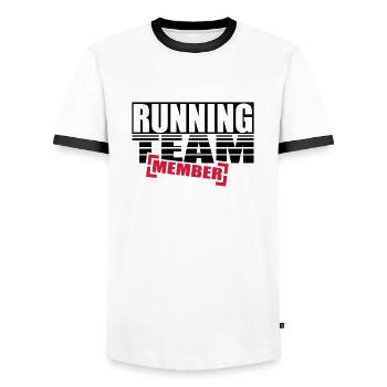 running team member - Men's Ringer Shirt - white/black - Front - AI Model Female 172 light (172cm) & AI Model Male 178 dark (178cm)