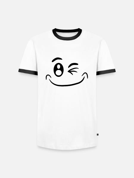 Comic face funny smiley winking - Men's Ringer Shirt - white/black