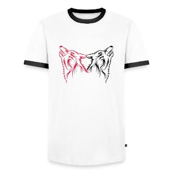 woelfe2 - Men's Ringer Shirt - white/black - Front - AI Model Female 172 light (172cm) & AI Model Male 178 dark (178cm)