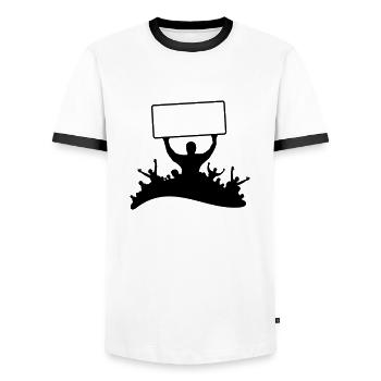 Fans Schild - Männer Kontrast-T-Shirt - Weiß/Schwarz - Vorne - AI Model Female 172 light (172cm) & AI Model Male 178 dark (178cm)