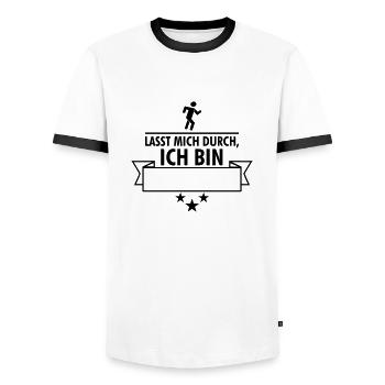 Lasst mich durch, ich bin (dein Text, dein Beruf) - Männer Kontrast-T-Shirt - Weiß/Schwarz - Vorne - AI Model Female 172 light (172cm) & AI Model Male 178 dark (178cm)