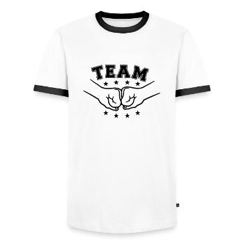 Team Freunde Faeuste - Männer Kontrast-T-Shirt - Weiß/Schwarz - Vorne - AI Model Female 172 light (172cm) & AI Model Male 178 dark (178cm)