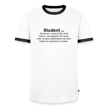 Student, der - Männer Kontrast-T-Shirt - Weiß/Schwarz - Vorne - AI Model Female 172 light (172cm) & AI Model Male 178 dark (178cm)