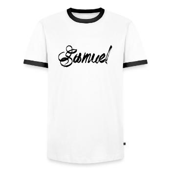 Samuel - Männer Kontrast-T-Shirt - Weiß/Schwarz - Vorne - AI Model Female 172 light (172cm) & AI Model Male 178 dark (178cm)