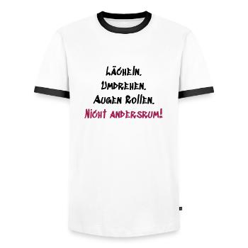 Nicht andersrum - Männer Kontrast-T-Shirt - Weiß/Schwarz - Vorne - AI Model Female 172 light (172cm) & AI Model Male 178 dark (178cm)