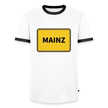 Mainz City Town Sign - Men's Ringer Shirt - white/black - Front - AI Model Female 172 light (172cm) & AI Model Male 178 dark (178cm)