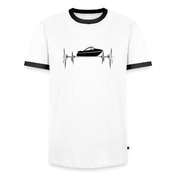 Boat Heartline Heartbeat Motorboat Captain Summer - Men's Ringer Shirt - white/black - Front - AI Model Female 172 light (172cm) & AI Model Male 178 dark (178cm)