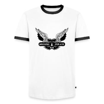 breizh pirate ermine wing - Men's Ringer Shirt - white/black - Front - AI Model Female 172 light (172cm) & AI Model Male 178 dark (178cm)
