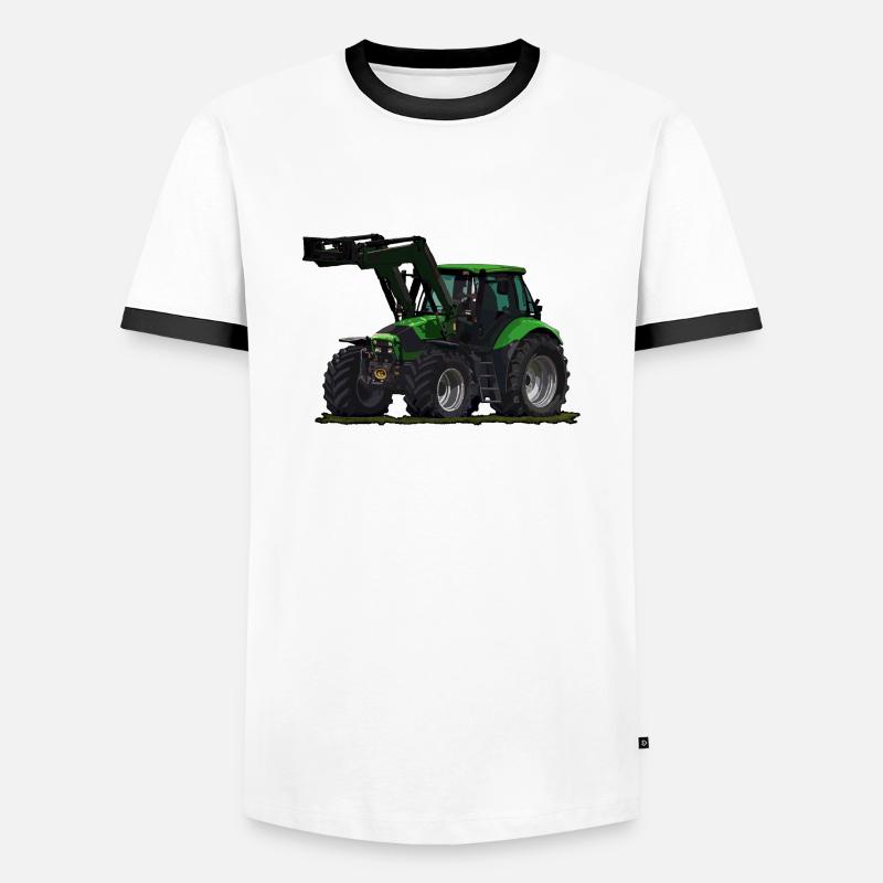 Hellgrüner Traktor mit Frontlader - Männer Kontrast-T-Shirt - Weiß/Schwarz