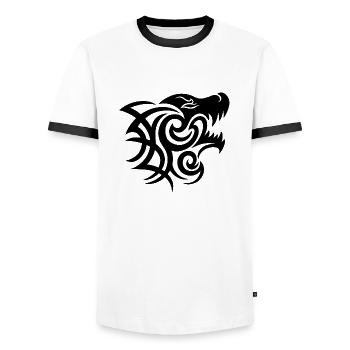 Tribal Werewolf - Men's Ringer Shirt - white/black - Front - AI Model Female 172 light (172cm) & AI Model Male 178 dark (178cm)