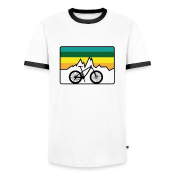 Mountainbike - Männer Kontrast-T-Shirt - Weiß/Schwarz - Vorne - AI Model Female 172 light (172cm) & AI Model Male 178 dark (178cm)