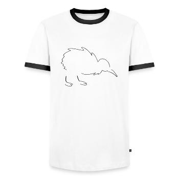 Kiwi Line Art - Minimalist - Men's Ringer Shirt - white/black - Front - AI Model Female 172 light (172cm) & AI Model Male 178 dark (178cm)