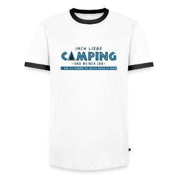 campen arbeit campingwagen lustige sprüche camper - Männer Kontrast-T-Shirt - Weiß/Schwarz - Vorne - AI Model Female 172 light (172cm) & AI Model Male 178 dark (178cm)