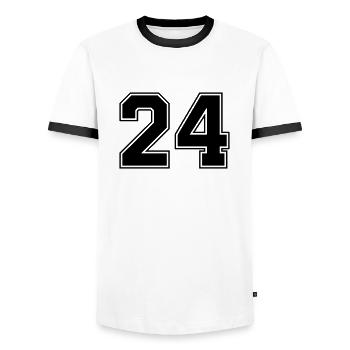 24 - Men's Ringer Shirt - white/black - Front - AI Model Female 172 light (172cm) & AI Model Male 178 dark (178cm)