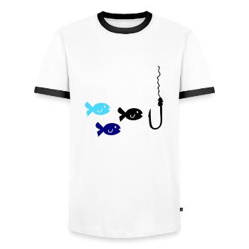 Pêche au poisson - T-shirt contrasté Homme - blanc/noir - Devant - AI Model Female 172 light (172cm) & AI Model Male 178 dark (178cm)