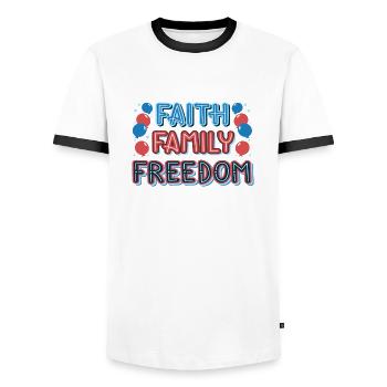 Faith Family Freedom - Männer Kontrast-T-Shirt - Weiß/Schwarz - Vorne - AI Model Female 172 light (172cm) & AI Model Male 178 dark (178cm)