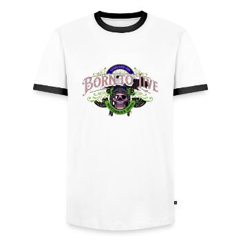 Patch moto né pour vivre - Rose - T-shirt contrasté Homme - blanc/noir - Devant - AI Model Female 172 light (172cm) & AI Model Male 178 dark (178cm)