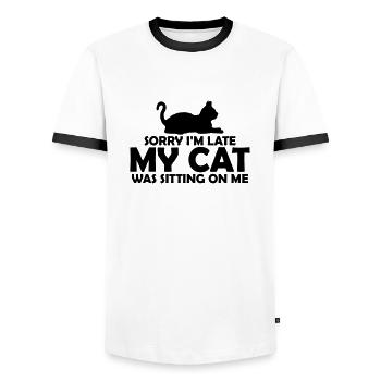 sorry cat was sitting - Männer Kontrast-T-Shirt - Weiß/Schwarz - Vorne - AI Model Female 172 light (172cm) & AI Model Male 178 dark (178cm)