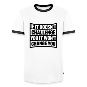 Workout Fitness Motivation Quote - Men's Ringer Shirt - white/black - Front - AI Model Female 172 light (172cm) & AI Model Male 178 dark (178cm)