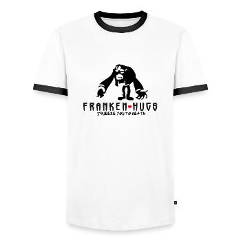 FRANKEN HUGS | SQUEEZE YOU TO DEATH <3 - Men's Ringer Shirt - white/black - Front - AI Model Female 172 light (172cm) & AI Model Male 178 dark (178cm)