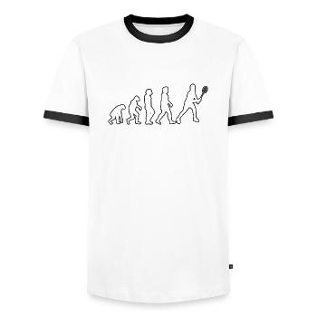 Badminton Player Badminton Badminton Fan Badminton - Men's Ringer Shirt - white/black - Front - AI Model Female 172 light (172cm) & AI Model Male 178 dark (178cm)