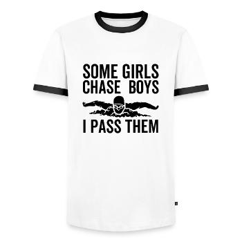 Certaines filles chassent les garçons Je les dépasse - T-shirt contrasté Homme - blanc/noir - Devant - AI Model Female 172 light (172cm) & AI Model Male 178 dark (178cm)