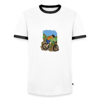 Verbrenne Fett und kein Sprit Eine nachhaltige Art - Männer Kontrast-T-Shirt - Weiß/Schwarz - Vorne - AI Model Female 172 light (172cm) & AI Model Male 178 dark (178cm)