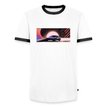Synthwave sports car car since fiction future - Men's Ringer Shirt - white/black - Front - AI Model Female 172 light (172cm) & AI Model Male 178 dark (178cm)