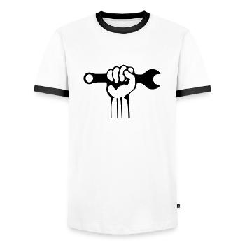 Hand Tools - Men's Ringer Shirt - white/black - Front - AI Model Female 172 light (172cm) & AI Model Male 178 dark (178cm)