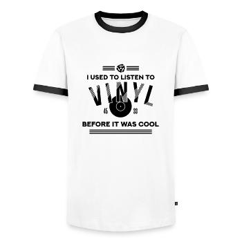 Les gens cool écoutent des vinyles - T-shirt contrasté Homme - blanc/noir - Devant - AI Model Female 172 light (172cm) & AI Model Male 178 dark (178cm)