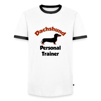 Dachshund - Personal Trainer - Men's Ringer Shirt - white/black - Front - AI Model Female 172 light (172cm) & AI Model Male 178 dark (178cm)