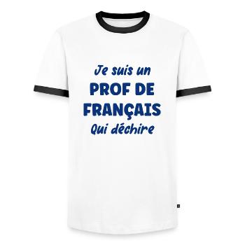 Je suis un prof de français - T-shirt contrasté Homme - blanc/noir - Devant - AI Model Female 172 light (172cm) & AI Model Male 178 dark (178cm)