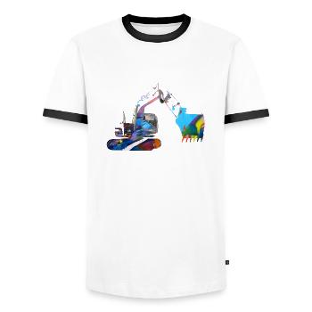 bagger,baggerfahren,baggerfahren,graffiti - Männer Kontrast-T-Shirt - Weiß/Schwarz - Vorne - AI Model Female 172 light (172cm) & AI Model Male 178 dark (178cm)