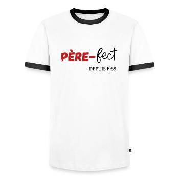 Père fect Depuis 1988 - T-shirt contrasté Homme - blanc/noir - Devant - AI Model Female 172 light (172cm) & AI Model Male 178 dark (178cm)