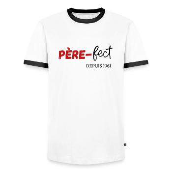 Père fect Depuis 1961 - T-shirt contrasté Homme - blanc/noir - Devant - AI Model Female 172 light (172cm) & AI Model Male 178 dark (178cm)