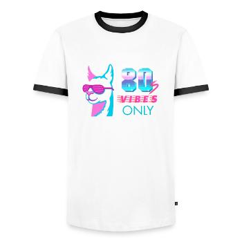 80s Vibes Only Llama Alpaca Eighties Style - Men's Ringer Shirt - white/black - Front - AI Model Female 172 light (172cm) & AI Model Male 178 dark (178cm)