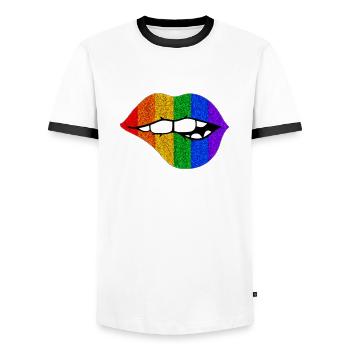 LÈVRES LGBTQ+ MORDANT LA FIERTÉ - T-shirt contrasté Homme - blanc/noir - Devant - AI Model Female 172 light (172cm) & AI Model Male 178 dark (178cm)