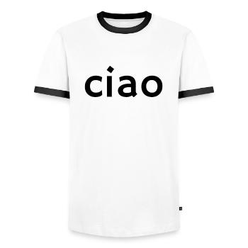 Ciao – Klassisches italienisches Grußdesign - Männer Kontrast-T-Shirt - Weiß/Schwarz - Vorne - AI Model Female 172 light (172cm) & AI Model Male 178 dark (178cm)